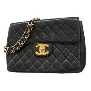 Chanel Shoulder Bag, Large Matelassé, Double Chain, Lambskin, Black, Women's